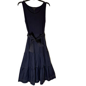 Tahari Maxi Dress, Size L, 100% Cotton, NWOT, Fit to Flare Navy Blue, Sleeveless